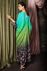 2-Pc Printed Raw-Silk Kaftan with Trouser CMA-3-15